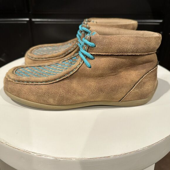 Blazin Roxx Leather Tan And Turquoise Unisex Kids Size 2 (Twisted X Look-alike) - Picture 5 of 11